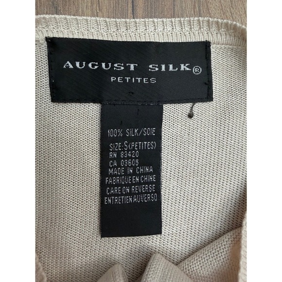 August Silk Petite Cardigan 100% Silk Beige Button Front Size P - Picture 5 of 9